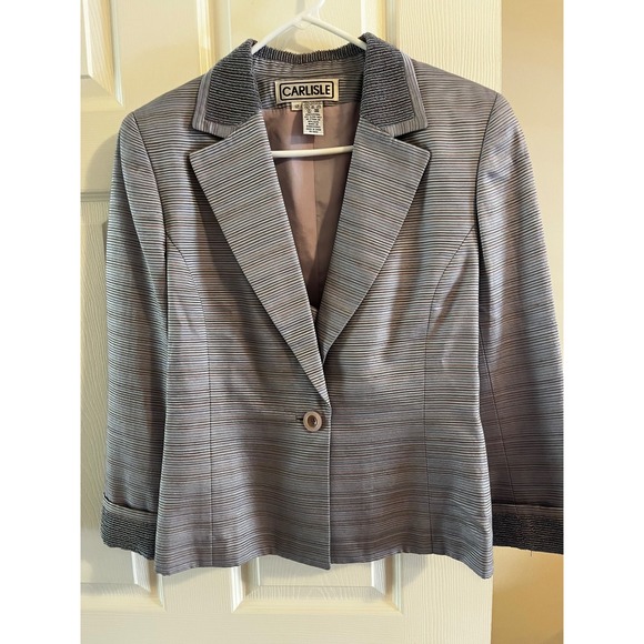 Carlisle Blazer Womens Size 12 Striped Beaded Collar Career Jacket & tunic top - Picture 1 of 10